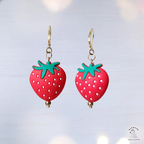 Cute Strawberry Earrings | Silicone Strawberry Beads - Picture 4 of 6